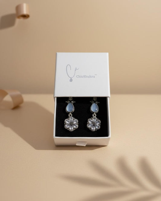 Elegant ChicShukra Blue Stone Floral Brass Earrings