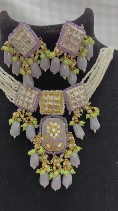ChicShukra Lavender Kundan Pearl Necklace Set