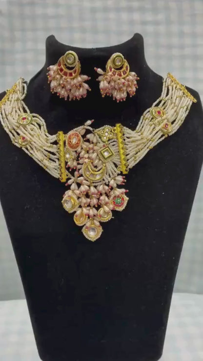 Royal Kundan Pearl Choker Necklace Set with Earrings – Chicshukra