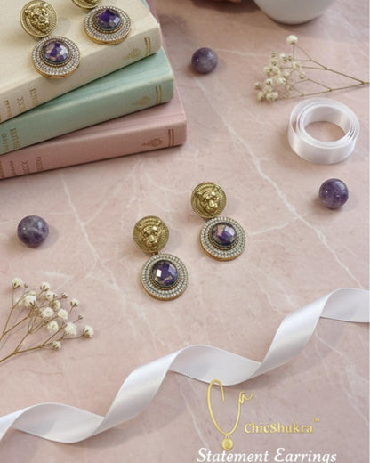 Amethyst Royale Brass Statement Earrings by ChicShukra