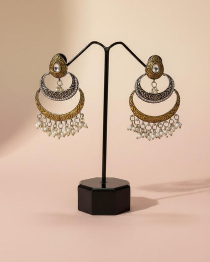 ChicShukra Dual‑Tone Pearl Chandbali Earrings