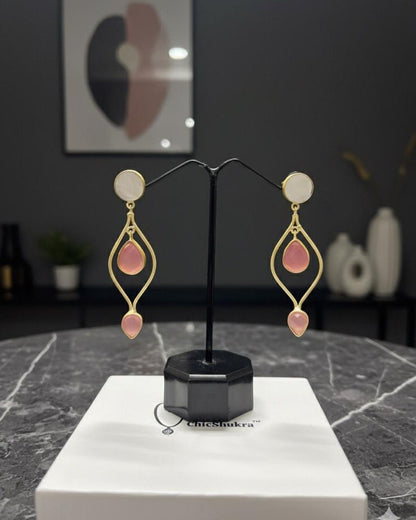 Rose Quartz Elegance Brass Dangle Earrings by ChicShukra