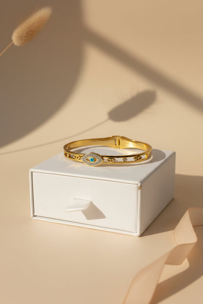 Evil Eye Blue Diamond Brass Bangle by ChicShukra
