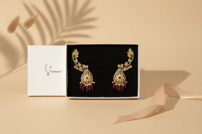 Royal Kundan Meenakari Gold-Toned Earrings with Red Beads
