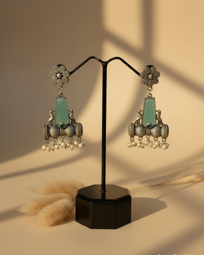 ChicShukra Mint Green Oxidised Silver toned Earrings